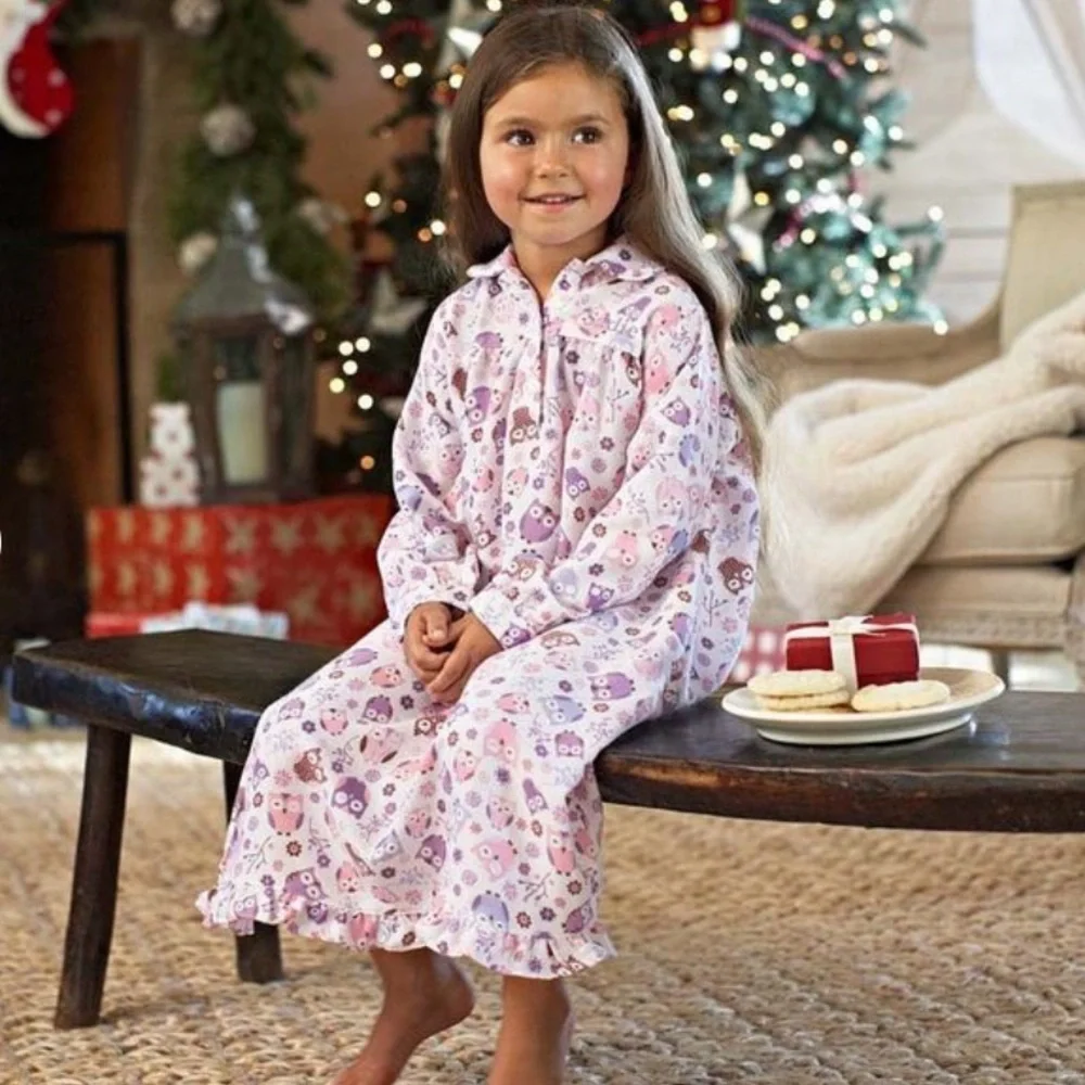 Pottery Barn Kids Long-sleeve Nightgown Girls Size 6 Pink Owl